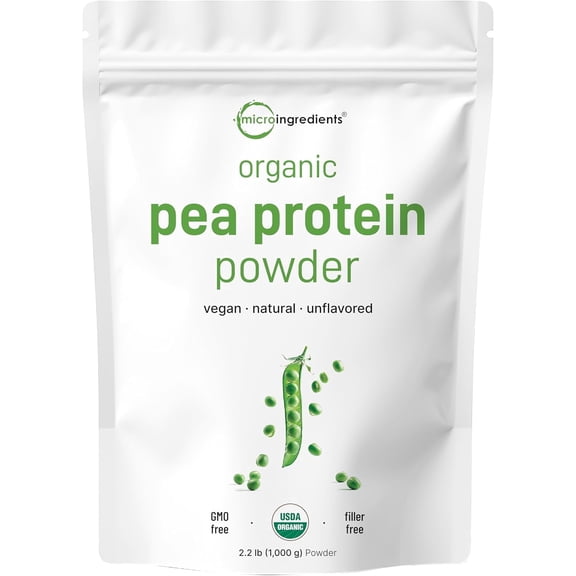 Micro Ingredients Organic Pea Protein Powder, 1KG (2.2 Pounds), Unflavored | Plant-Based Vegan Protein Supplement, North America Grown, Natural Branched Chain Amino Acids | Non-GMO, Soy Free