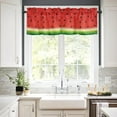thumbnail image 3 of Watermelon Kitchen Curtains Tiers and Valances Set, Summer Fruit Hand Drawn Painiting Red Green Rod Pocket Valance Short Window Treatment Decor Curtains, 27.5"x24", 3 Pieces Set, 3 of 5