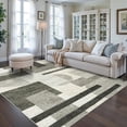 thumbnail image 4 of Dining Room Rugs for Under Table - 7x9 Mid Century Modern Rug for Living Room Low Pile Thin Carpet for Bedroom Office - Geometric Minimalist Design for Young Families (Beige/Olive Green/Gray, 7x9), 4 of 13