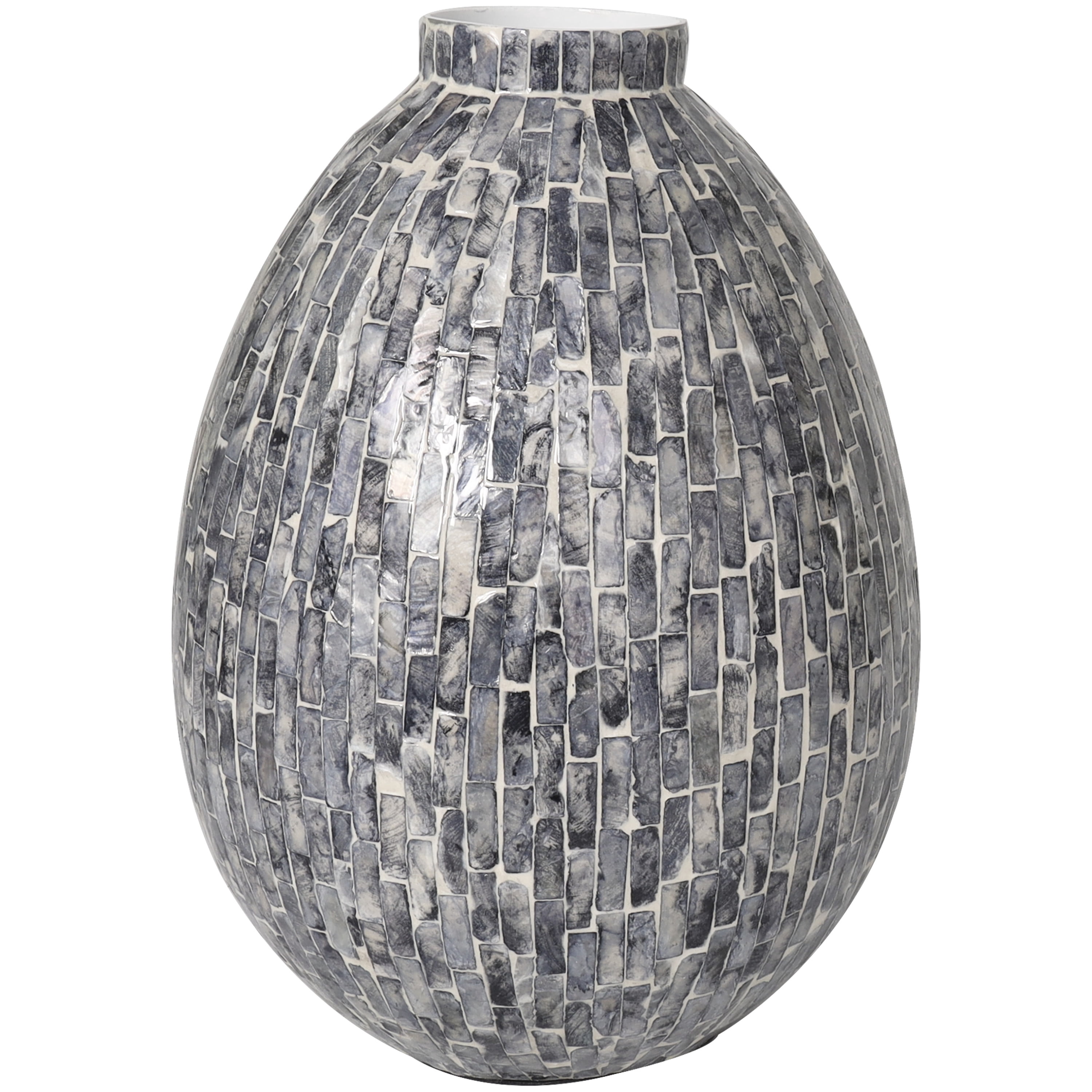 DecMode 12" Handmade Mosaic Inspired Gray Mother of Pearl Vase