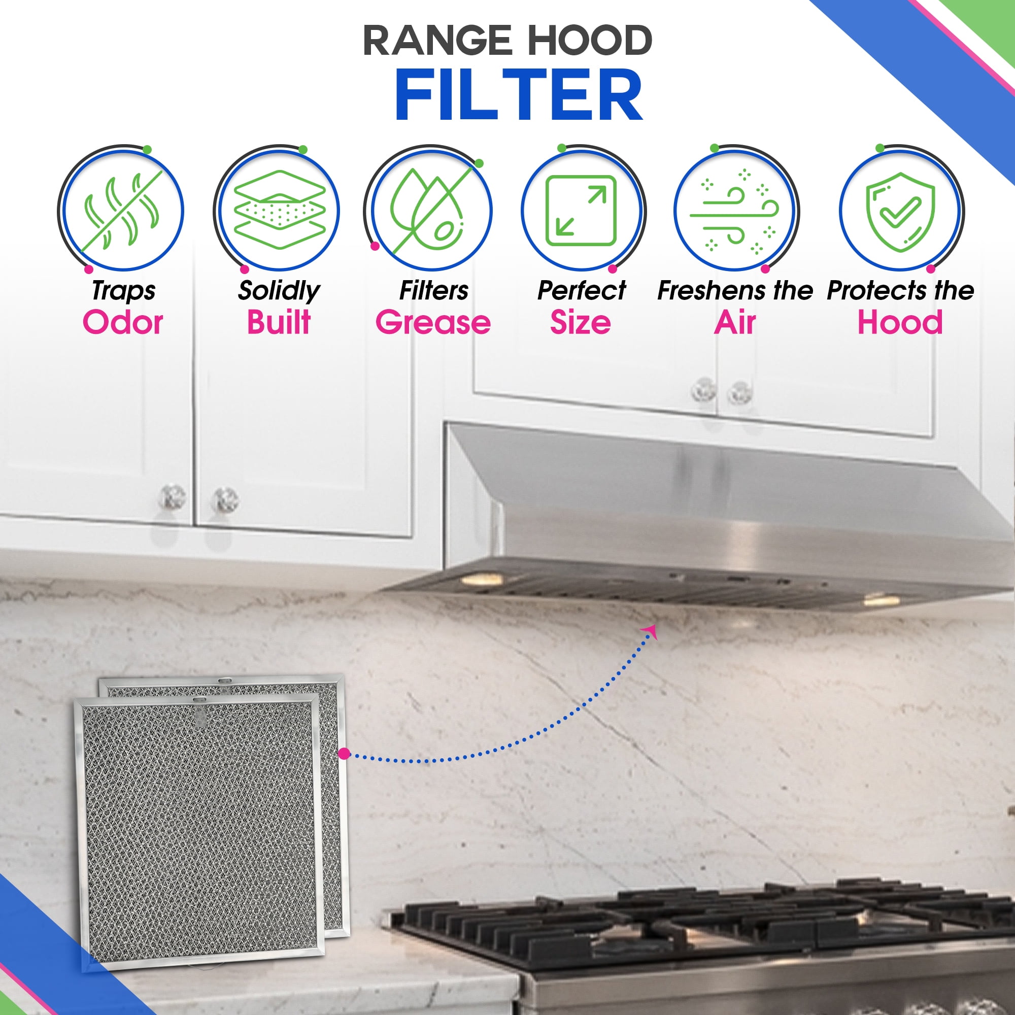 Range Hood Filter Replacement 11.6” x 11.2” BPQTF S99010317 Broan Charcoal Grease Filter Combo - Ductless Stove Vent Filter - Metal Mesh Blocks Grease and Carbon Filters Kitchen Oven Air  (1-Pack)