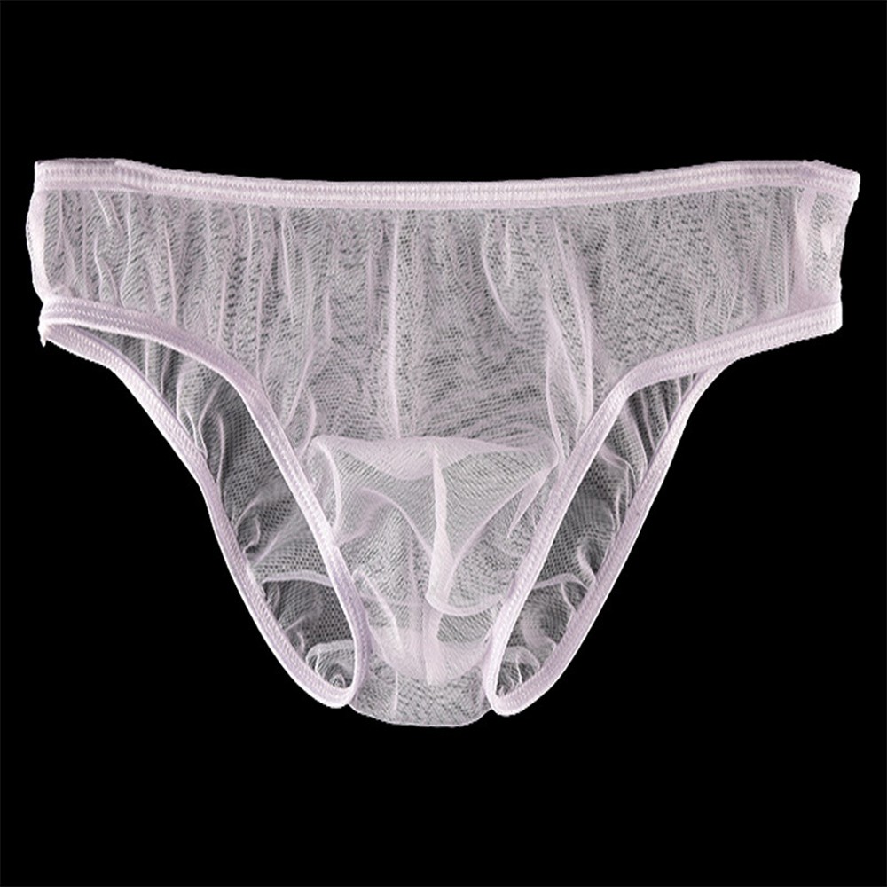 ALSLIAO Men Underwear Seethrough Mesh Breathable Thong Briefs White