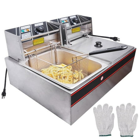 12L 5000W Commercial Deep Fryer Stainless Steel Electric Countertop Dual Tank for (Best Table Top Deep Fryer)