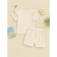 thumbnail image 5 of FEORJGP Toddler Baby Girl Summer Outfits 0-3Y Infant Short Sleeve T-shirt Crew Neck Shirt Daisy Letter Print Tops + Shorts Set  Little Girl Loose Casual Daily 2Pcs Clothes, 5 of 9