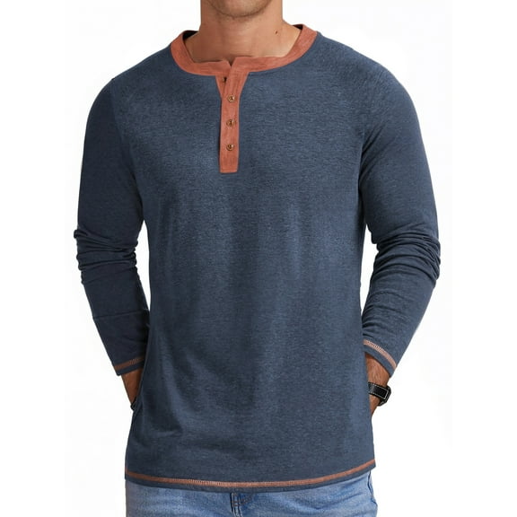 GENTS BLISS Crew Neck Henley Men Shirts Long Sleeve Shirts for Men Casual Color Block Tops