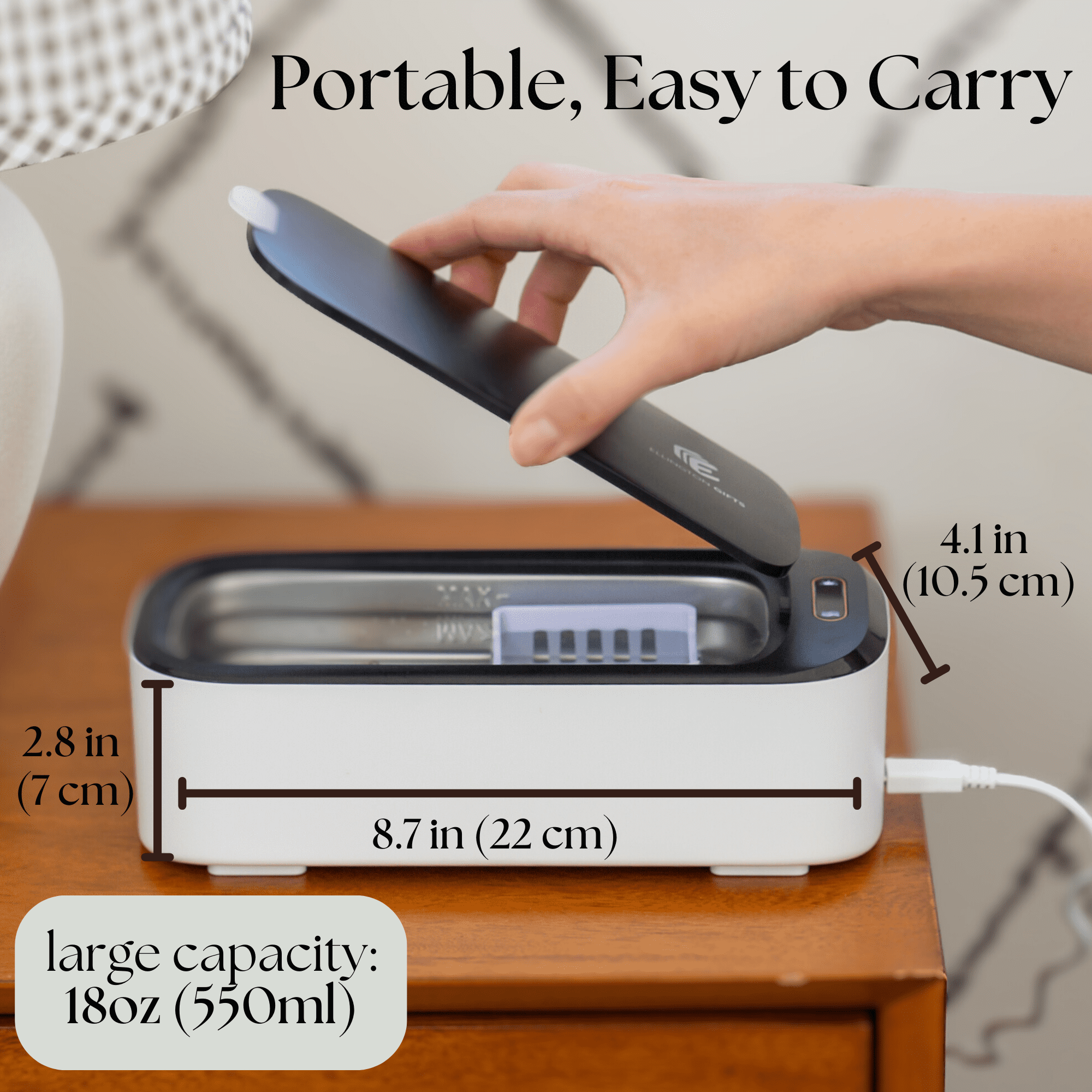 Ultrasonic Jewelry Cleaner & UVC Professional Sterilizer Machine, 550ml 46KHz Power Portable Ultra Sonic Cleaner for Cleaning Glasses, Watches, Coins, Makeup, Dentures