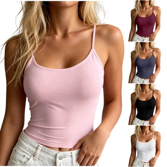 HAOTAGS Women’s Sleeveless Tank Top Soft Round-Neck Camisole with Adjustable Slim Straps, Lightweight & Breathable Top for Layering Pink Size M