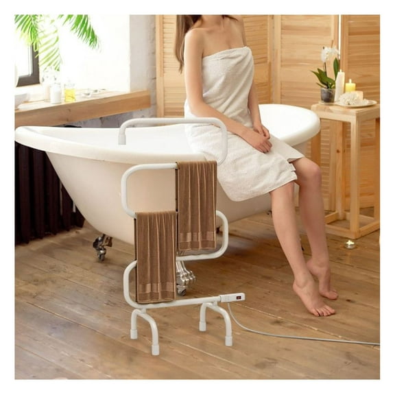 Electric Towel Warmer 100W, Drying Rack - White Iron 5-Bar Rack - Freestanding & Wall Mounted - for Bathroom, Kitchen, Blankets - 23.2"x13"x36.2"