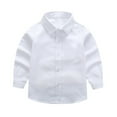thumbnail image 2 of PINQI Kids Cute Blouse Toddler Boys and Girls Classic Lapel Shirt Cotton Soft Long Sleeve Basic Top for 3 To 13 Years Fall Spring Clothes(White-3,6-7 Years), 2 of 8