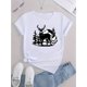 thumbnail image 2 of Women's Casual Forest Moose Graphic Print T-Shirt - Polyester Spandex Blend, Crew Neck, Short Sleeve, Medium Stretch, Geometric Pattern, All-Season Comfort Tee, 2 of 6