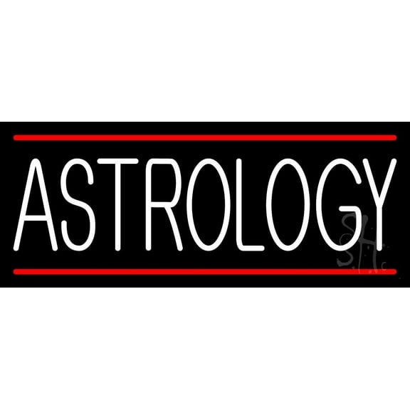 White Astrology Block Red Line LED Neon Sign 13" Tall x 32" Wide - inches Black Square Cut Acrylic Backing, with Dimmer - Bright and Premium built indoor LED Neon Sign for Storefront.