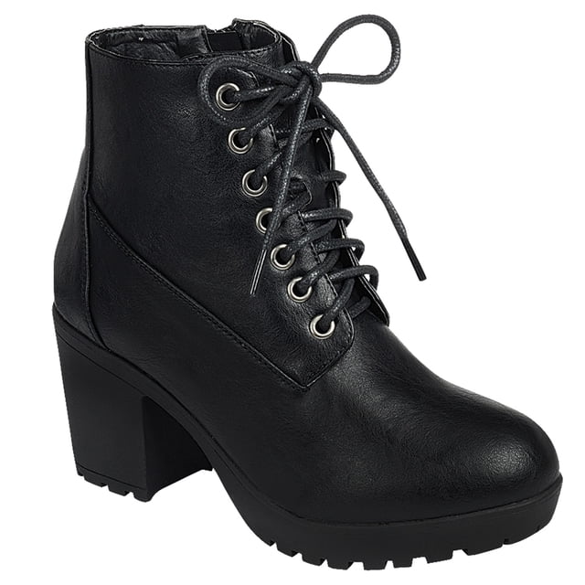 Womens Casual Lug Sole Chunky Heel Ankle Combat Boot