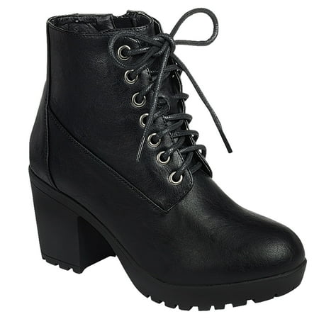

SNJ Womens Casual Lug Sole Chunky Heel Ankle Combat Boot