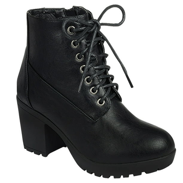 SNJ - Womens Casual Lug Sole Chunky Heel Ankle Combat Boot (FREE ...
