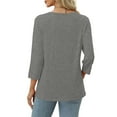 thumbnail image 5 of Nfurl 3/4 Length Sleeve Womens Tops Dressy Solid Color V Neck Tee Shirts Loose Fit Cute Button Print Top Lightweight Comfy Blouses Fall Pullover, 5 of 8