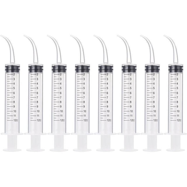 Jeringa de 8 piezas Jeringa de irrigación dental de 12 cc con punta curva Jeringa de muelas del juicio Jeringa de medición Agua desechable Boca oral Líquido Piedra de amígdalas