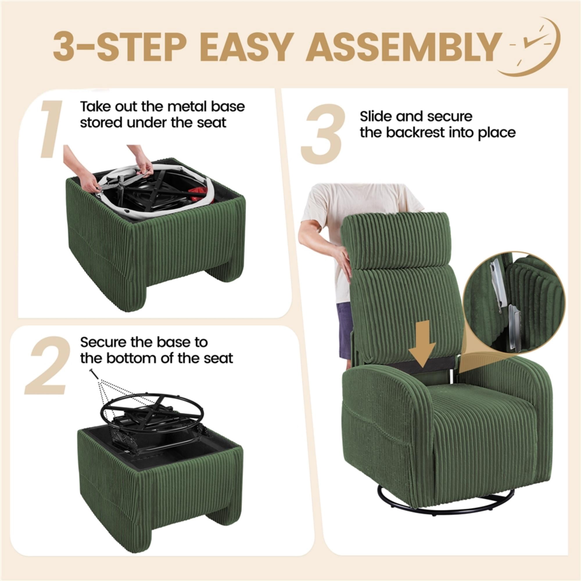 Renwick Corduroy Swivel Glider Chair for Living Room, All Ages, Dark Green