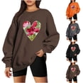 thumbnail image 4 of Crewneck Sweatshirts for Women Valentine's Day Cute Funny Graphic Print Pullover Tops Casual Long Sleeve Shirt(Brown,M), 4 of 4