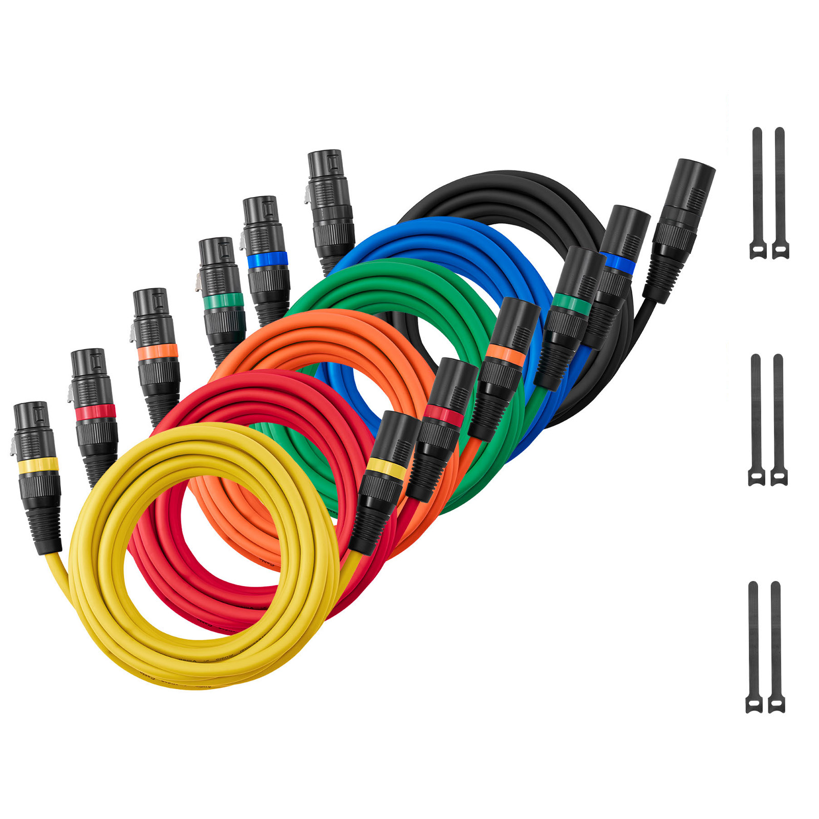 KFFKFF 15 ft XLR Cable, 6-Pack, Balanced Shielded 3-Pin Male to Female Mic Cables with Gold-Plated Connectors, Ideal for Stage Lighting, Microphones, Amplifiers, Mixers, and Speaker Systems