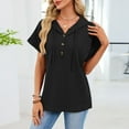 thumbnail image 5 of yillto Women's Short Sleeve Tops with Hoodies Drawstring Button V Neck Casual Blouses Shirts Spring Summer Outfits, 5 of 7