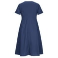 thumbnail image 5 of XWSHYW Womens Summer Dresses 2025 Fashion Casual V-Neck Dresses Solid Color Short Sleeve Button Pocket Cotton Linen Dress Dark Blue 3XL, 5 of 7