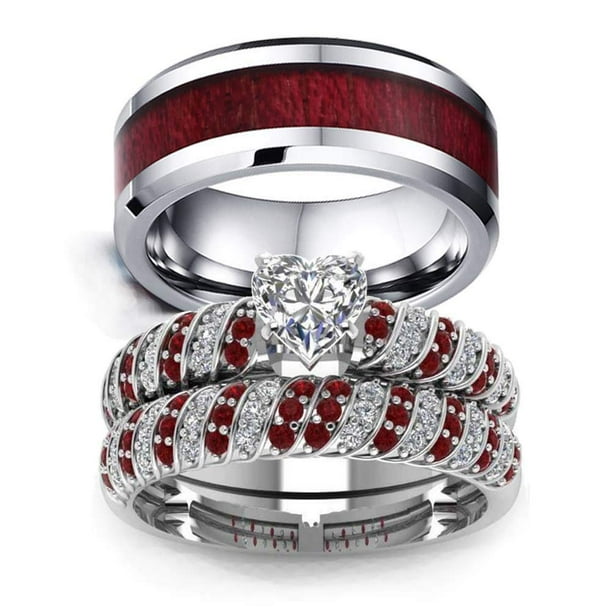 wedding ring set Couple Ring Bridal Set His Hers Women 10k White Gold