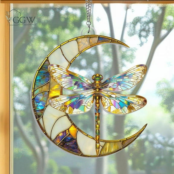 Dragonfly ACRYLIC Suncatcher Hanging Sign, Dragonfly Gift, Dragonfly Moon Decor, Dragonfly Window Hanging, Dragonfly Nature Lover Gifts