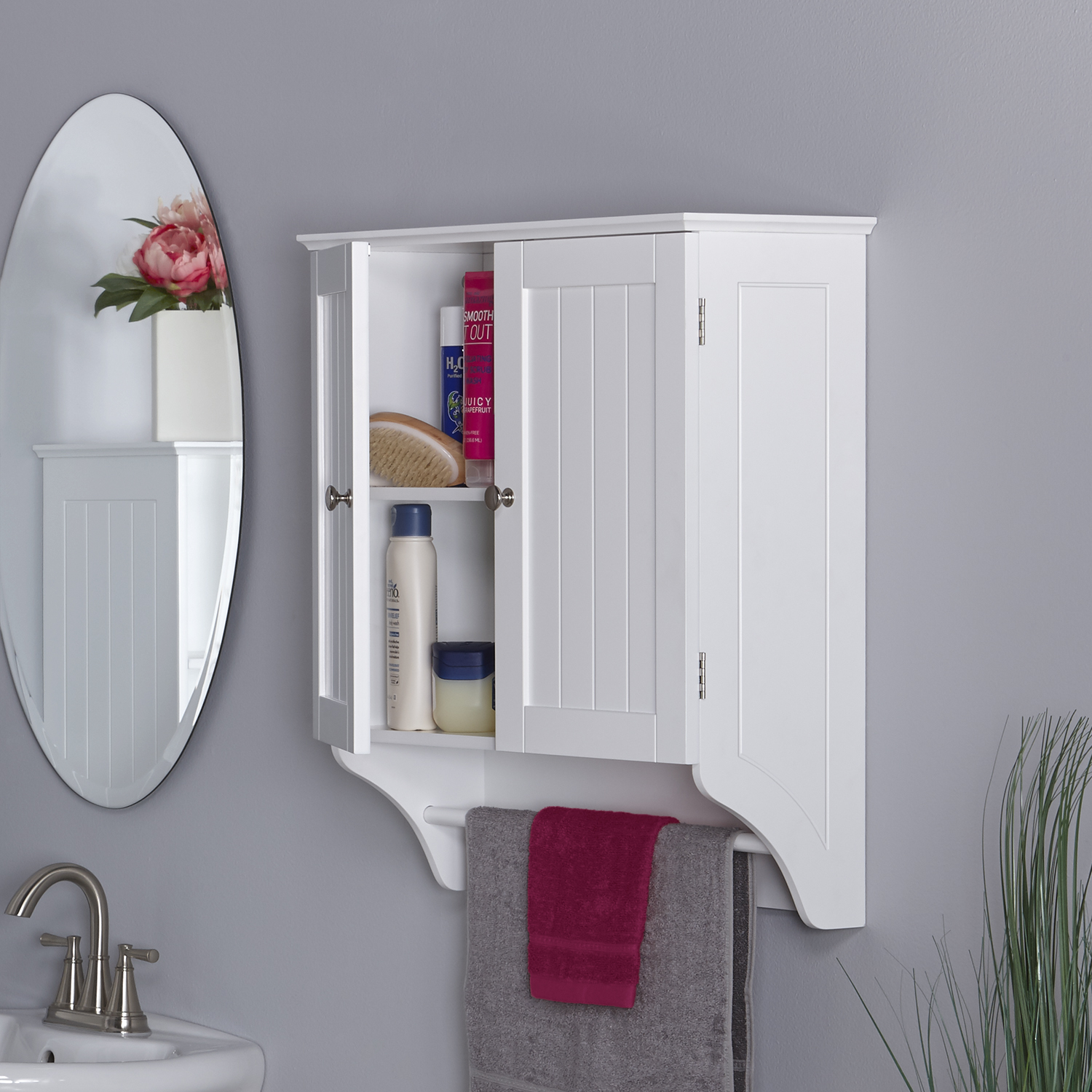 Wall 2 Door Bath Storage White Rectangle Easy Mount Remodel eBay