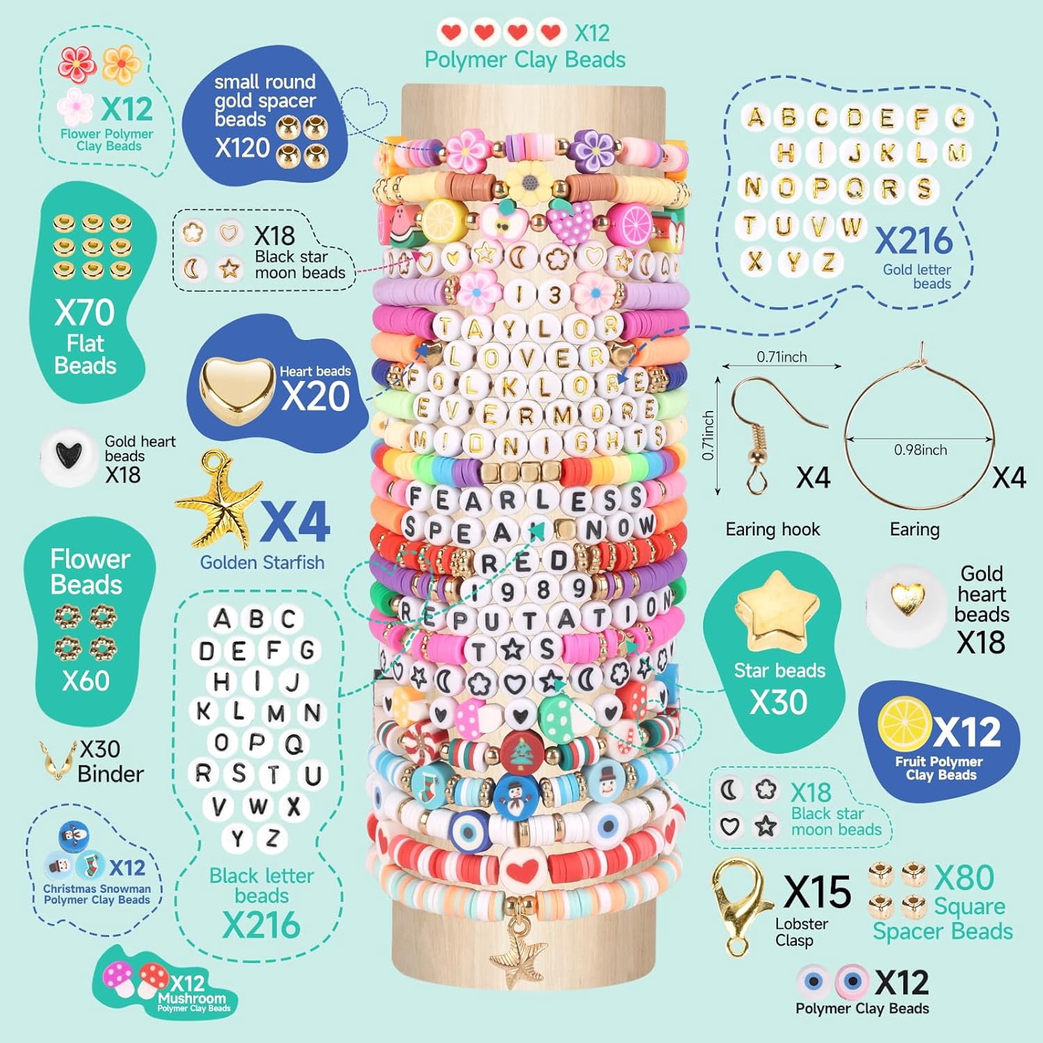 Monebena Friendship Bracelet Kit,4660 Clay Beads Bracelet Making Kit,Flat Preppy Beads for Jewelry Making,Polymer Heishi Beads with Charms Gifts for Teen Girls Crafts M01