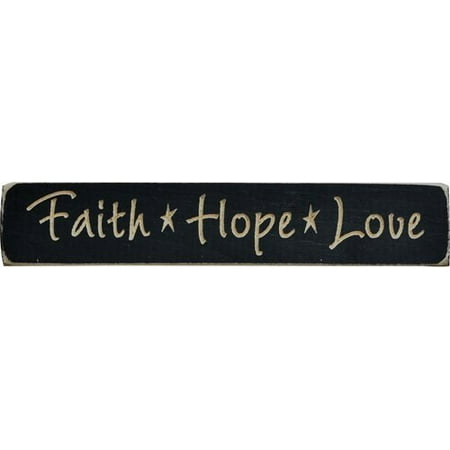 Faith Hope Love Stars Engraved Distressed Wood Plaque Sign Country Primitive