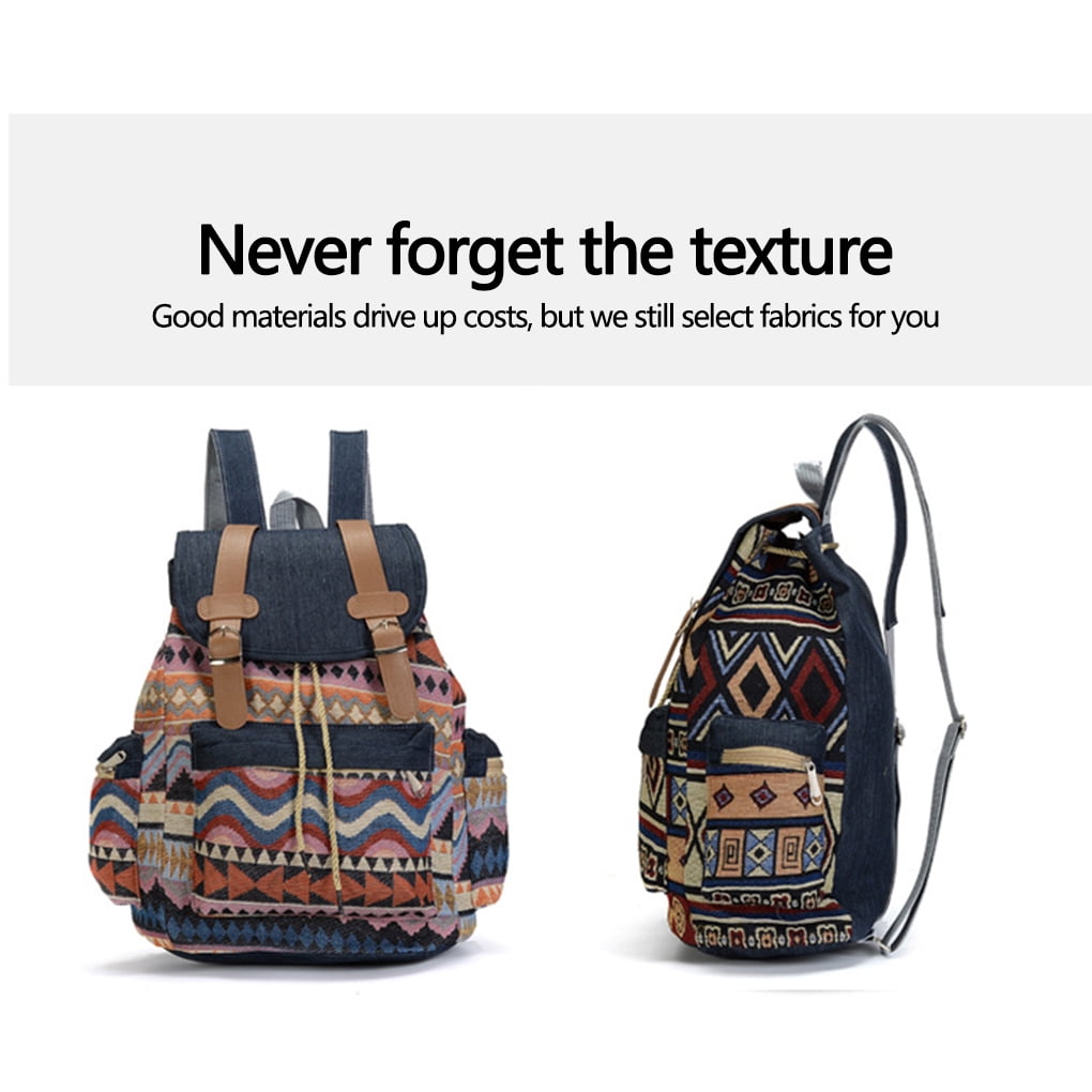Women Canvas Backpack Bags Large Capacity Zipper Tote Bags Daypack Ethnic Schoolbag Causal Adjustable Rucksack Shoulder Bag Supplies Type 3