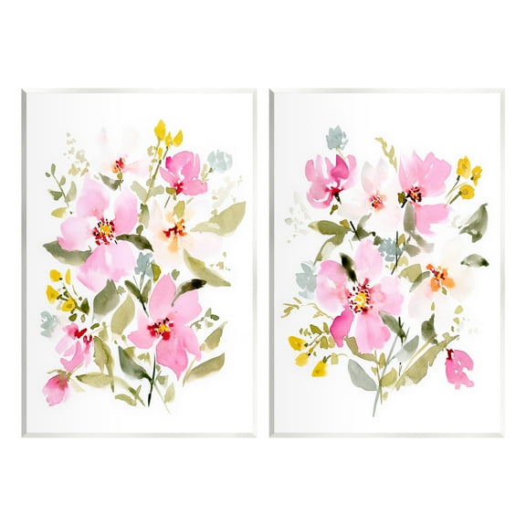 Stupell Industries Pink Scattered Blooms Botanical & Floral Painting Unframed Art Print Wall Art, 10 x 15, Set of 2