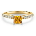 thumbnail image 3 of Gem Stone King 10K Two Tone Gold Yellow Citrine and Lab Grown Diamond Engagement Ring for Women | 0.78 Cttw | Princess 5MM | Gemstone November Birthstone | Size 8, 3 of 6