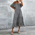 thumbnail image 5 of Womens Summer Dresses Casual Plaid Print Off Shoulder Pockets Long Dress Ladies Sleeveless Beach Dresses, 5 of 7