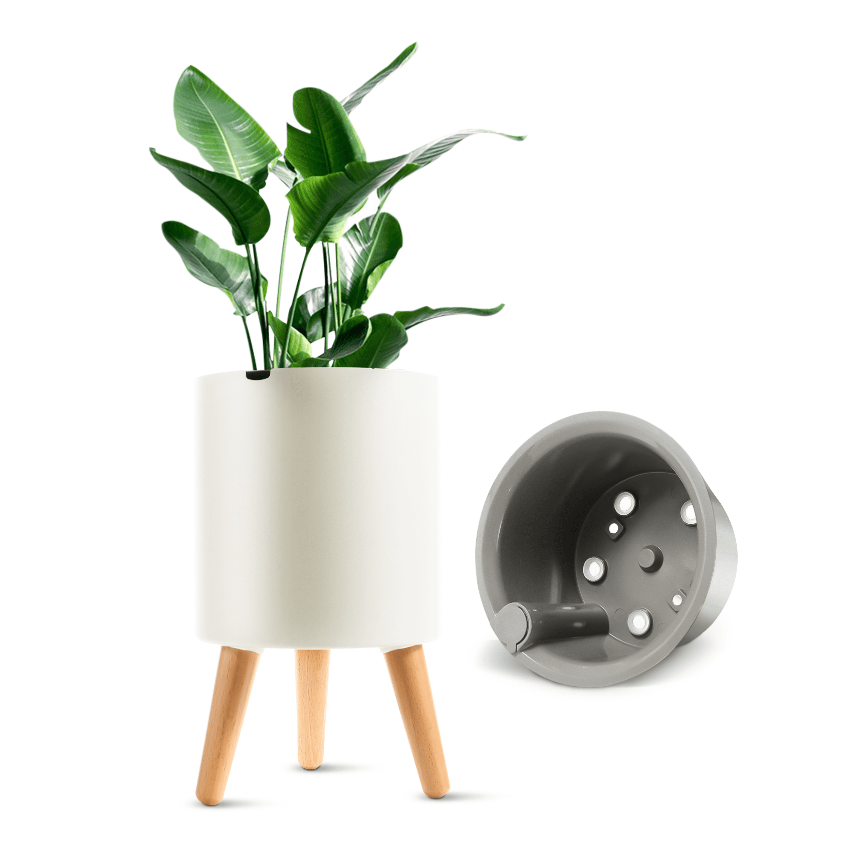 HEMOPLT Self Watering Planter with Wood Stand, 7.48” Smart Plant Pot