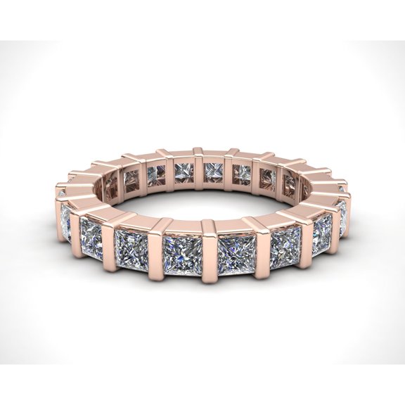 Natural 2.25Ct Princess Cut Diamond Bar Set Women's Anniversary Wedding Eternity Band Ring Solid 14k Rose Gold H SI2