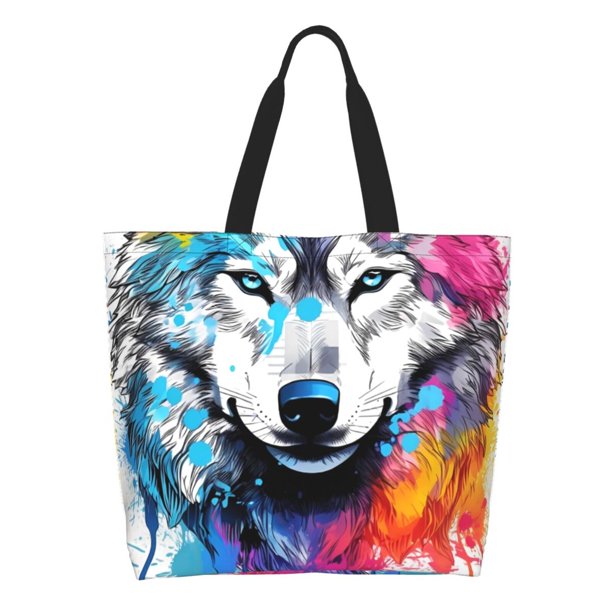 Easygdp Cool Colorful Wolf Bolsas Tote para Mujer, Bolsos de Hombro para Viaje, Bolsos de Mano de Gran Capacidad para Compras y Trabajo