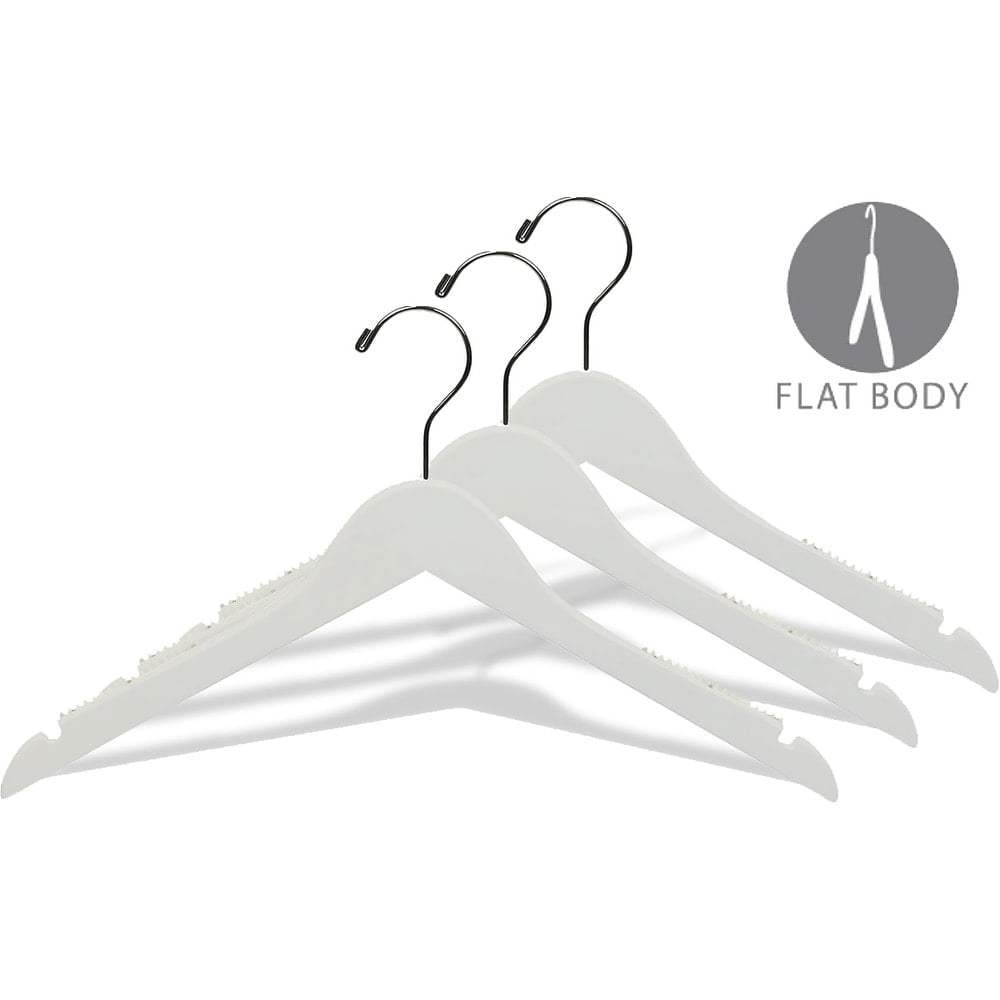 INTERNATIONAL HANGER White Wood Top Hanger with Non-Slip Shoulder Grips, 50 Pack