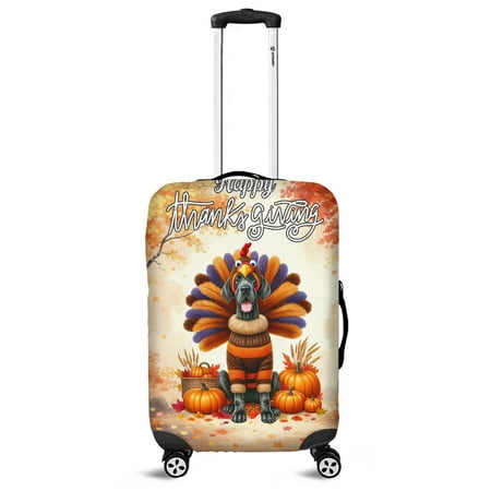 Happy Thanksgiving Great Dane Turkey Costume Pumpkins Autumn Leaves Travel Luggage Cover Danes Dog Lover Gifts Suitcase Dust Protective Decor - 13014