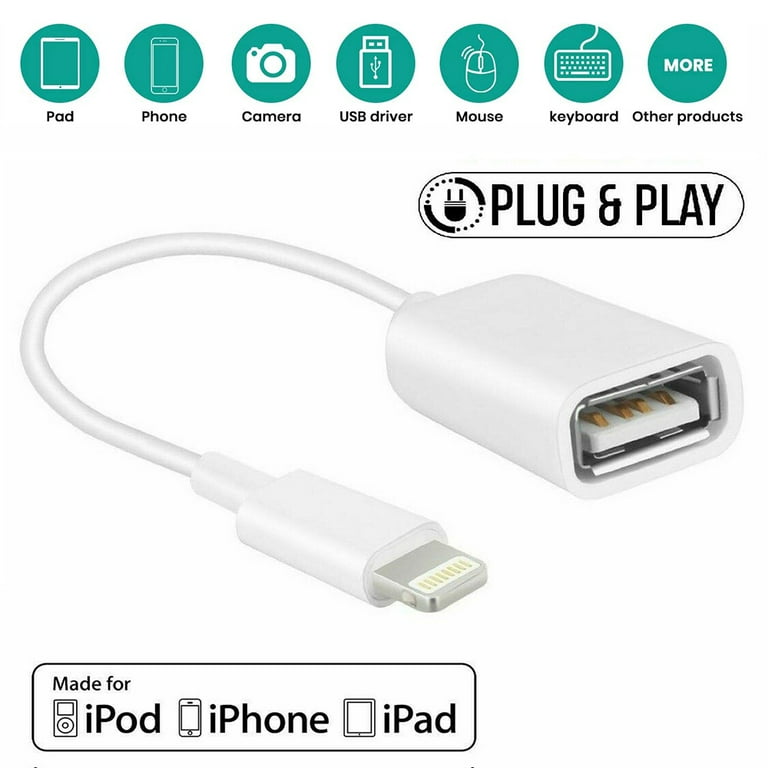 råolie Indgang Bygger Lightning to USB Camera Adapter,USB 3.0 OTG Data Sync Cable Adapter  Compatible with iPhone,USB Female Supports Connect Card Reader,U  Disk,Keyboard,USB Flash Drive[Apple MFi Certified]Plug&Play - Walmart.com