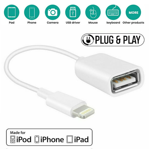smukke gips morbiditet Lightning to USB Camera Adapter,USB 3.0 OTG Data Sync Cable Adapter  Compatible with iPhone,USB Female Supports Connect Card Reader,U  Disk,Keyboard,USB Flash Drive[Apple MFi Certified]Plug&Play - Walmart.com