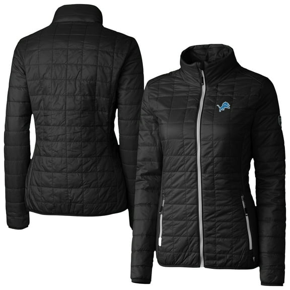 Women's Cutter & Buck Black Detroit Lions Rainier PrimaLoft Eco Insulated Full-Zip Puffer Jacket
