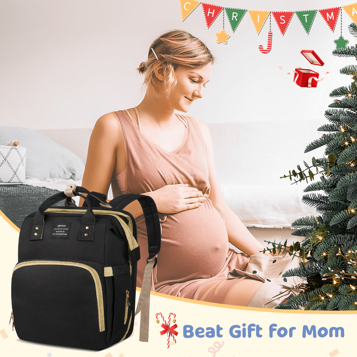 Diaper Bag Backpack, Multifunctional Baby Diaper Bags with Foldable Crib & Changing Station,Large Capacity Portable Travel Back Pack W/ USB Charging Port & Stroller Strap, Baby Shower Gifts(Black)