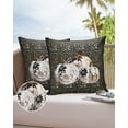 thumbnail image 6 of Pack of 2 Outdoor Pillow Covers, Fall Thanksgiving Pumpkin with Floral Retro Golden Botanical Leaves Black Waterproof Square Throw Pillowcase Cushion Pillow Covers for Couch Patio, 24x24 in, 6 of 6