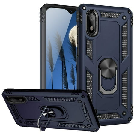 TJS Case for Samsung Galaxy A10E 5.8" 2019, [Impact Resistant][Defender][Metal Ring][Magnetic][Support] Heavy Duty Armor Phone Cover (Blue)