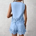 thumbnail image 4 of Short Outfits For Women 2 Piece Sets Summer Eyelet Embroidery Sleeveless Scalloped Tank Top & Drawstring Shorts Set Blue XL, 4 of 4