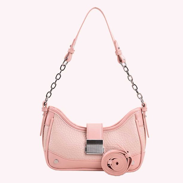 Bolso A Cuestas Bolso Hobo Para Mujer, Bolso Para Axila Con Cadena, Bolso De Mano Informal De Cuero Pu Sólido Para Mujer (Rosa)