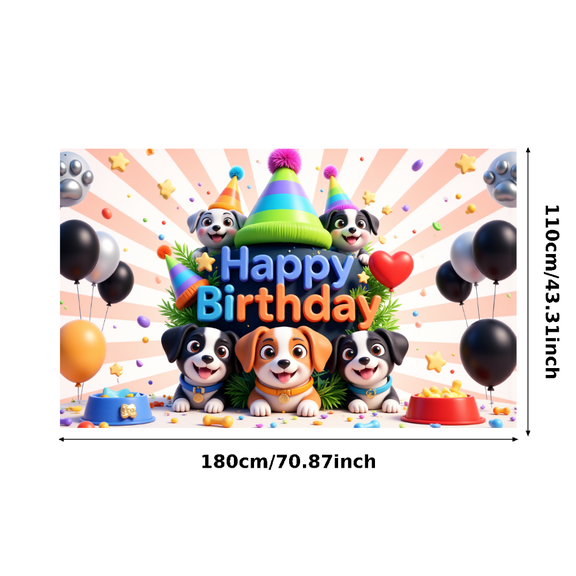 Cute Dog Theme Birthday Banner Puppy Party Decor Colorful Design Happy Birthday Banner for Kids Party Indoor Celebration
