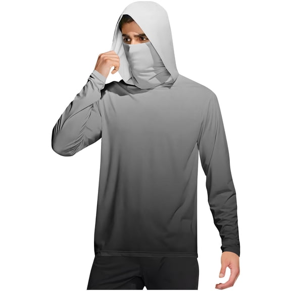 Dagegui UPF 50 Outdoor Hoodie for Men Long Sleeve Sun Shirts Rash Guard UV Protection Travel T-Shirt Cooling Breathable Hiking Tops with Face Mask Gray M