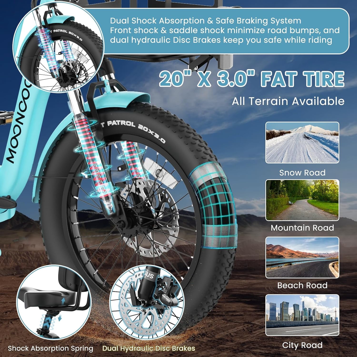 ABORON 20" Fat Tire Electric Trike 750W 48V Motorized Folding Commute E-Bike for Adult, Foldable 3 Wheel Electric Bicycle Trike for Senior Women with Front & Rear Basket